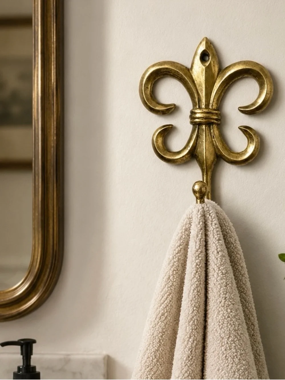 Vintage Solid Brass Fleur-de-Lis Wall Hook | Coat, Towel, Keys, Robe Hook | Gold
